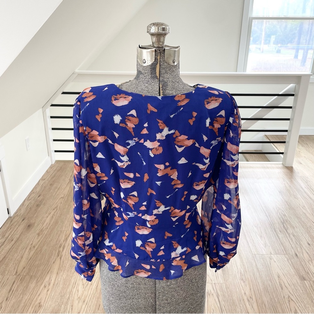 PXS PM NWT Royal blue and coral pink cropped style sheer long sleeve blouse - Picture 7 of 11